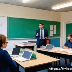 Home 20 지방행정사 실무 교육 후기 - A professional local government training classroom scene in France, showing a diverse group of adult...